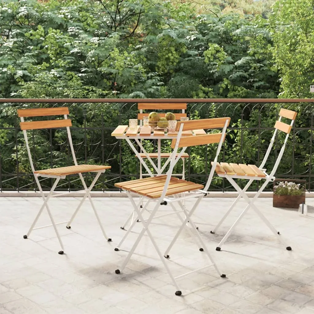 Patio Folding Chairs Bistro Foldable Chair Steel and Solid Wood Acacia