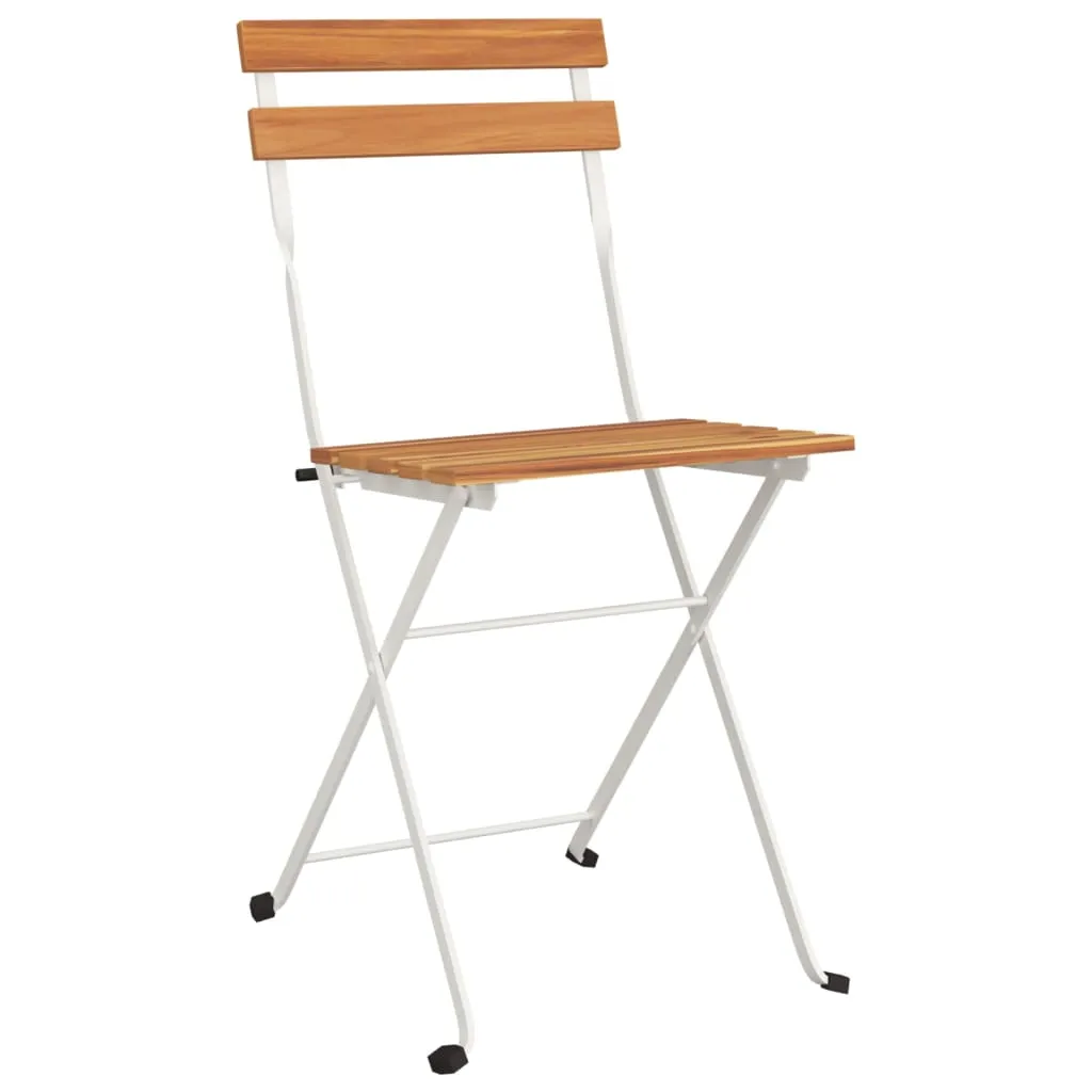 Patio Folding Chairs Bistro Foldable Chair Steel and Solid Wood Acacia
