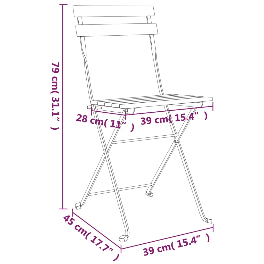 Patio Folding Chairs Bistro Foldable Chair Steel and Solid Wood Acacia