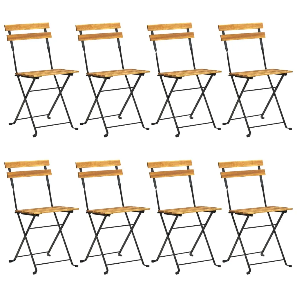 Patio Folding Chairs Bistro Foldable Chair Steel and Solid Wood Acacia