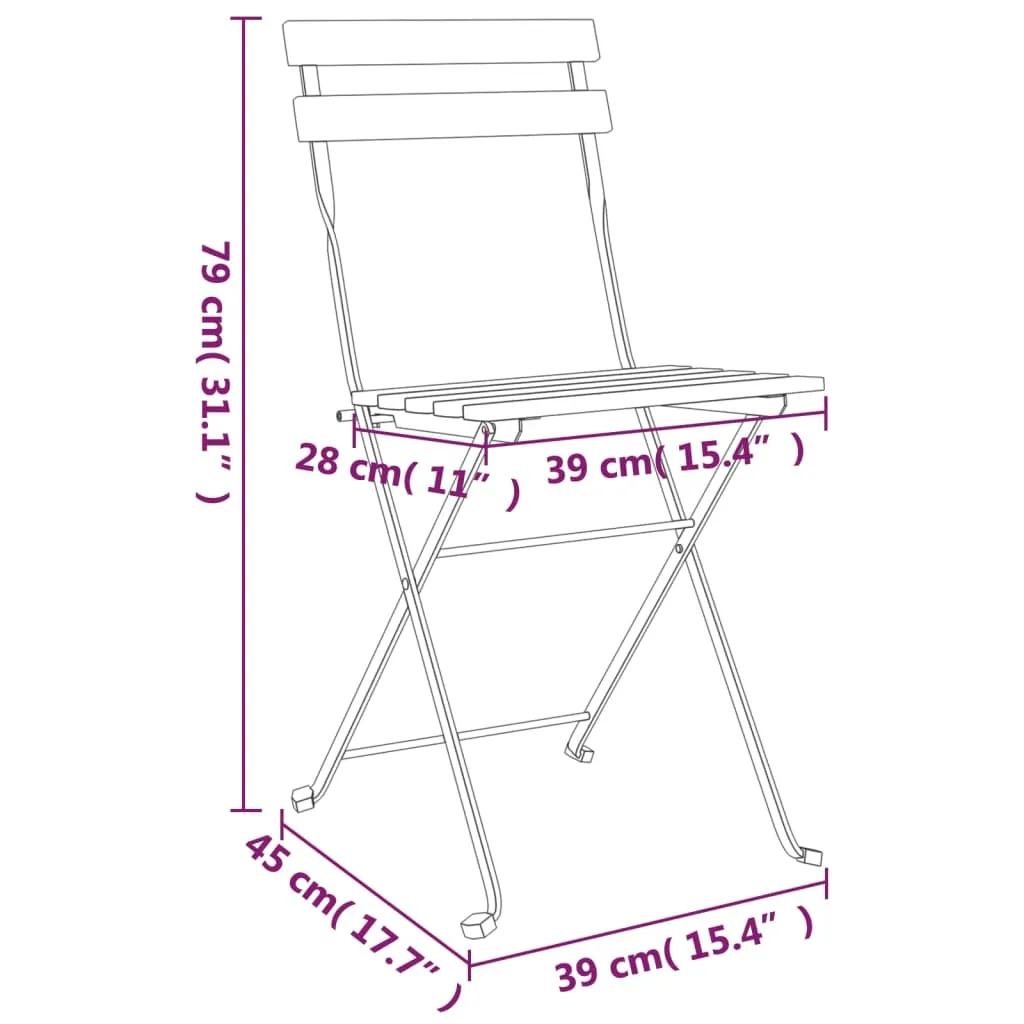 Patio Folding Chairs Bistro Foldable Chair Steel and Solid Wood Acacia