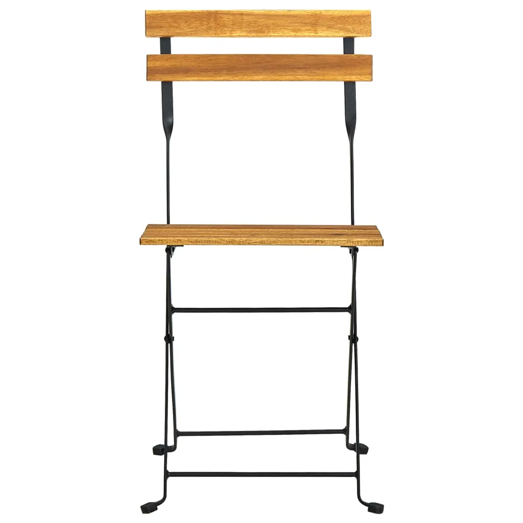 Patio Folding Chairs Bistro Foldable Chair Steel and Solid Wood Acacia