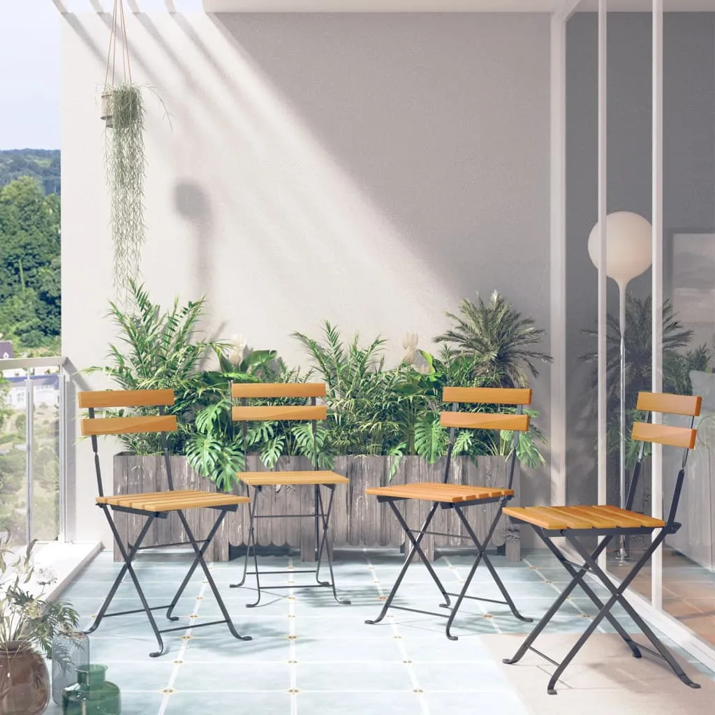 Patio Folding Chairs Bistro Foldable Chair Steel and Solid Wood Acacia