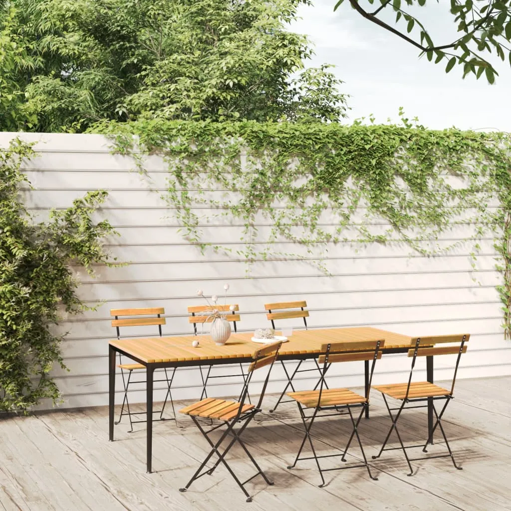 Patio Folding Chairs Bistro Foldable Chair Steel and Solid Wood Acacia