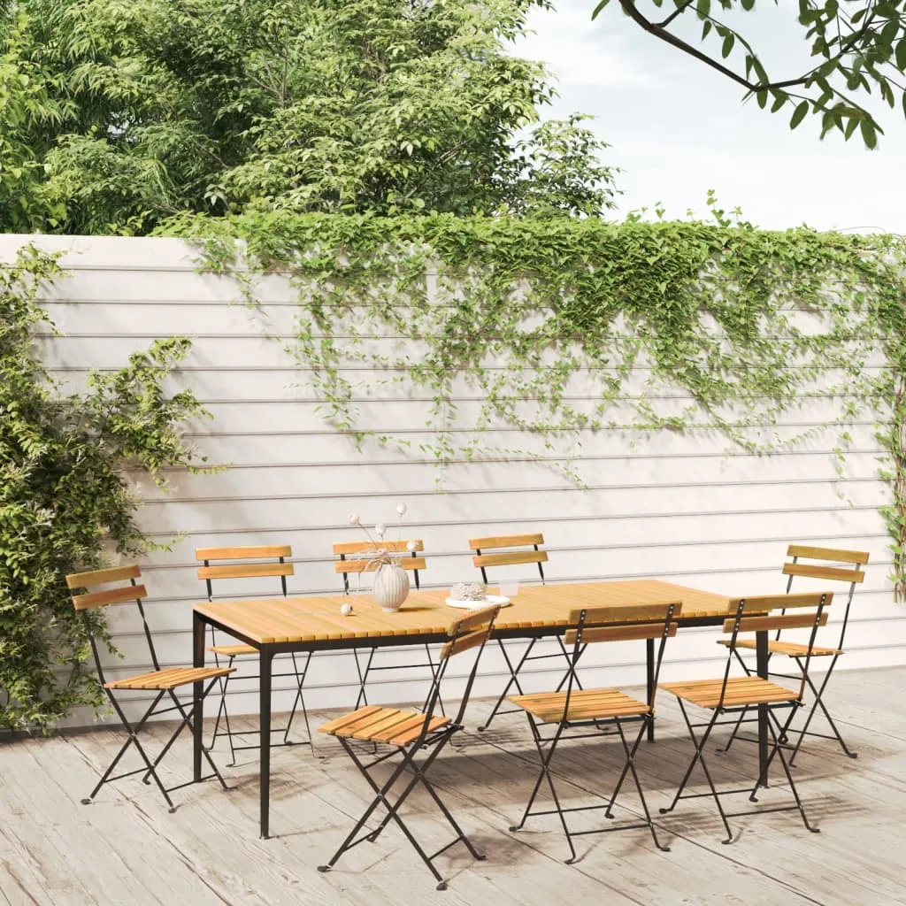 Patio Folding Chairs Bistro Foldable Chair Steel and Solid Wood Acacia