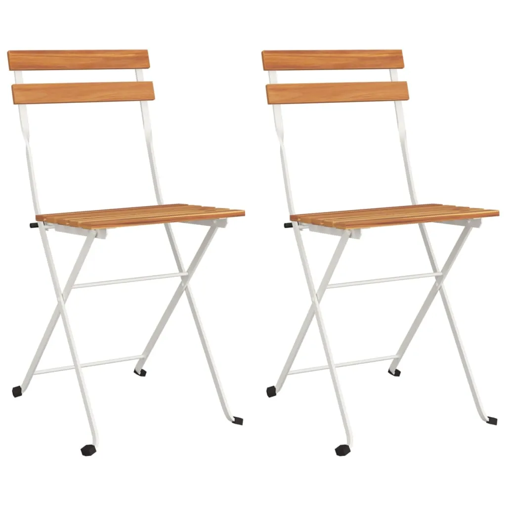 Patio Folding Chairs Bistro Foldable Chair Steel and Solid Wood Acacia