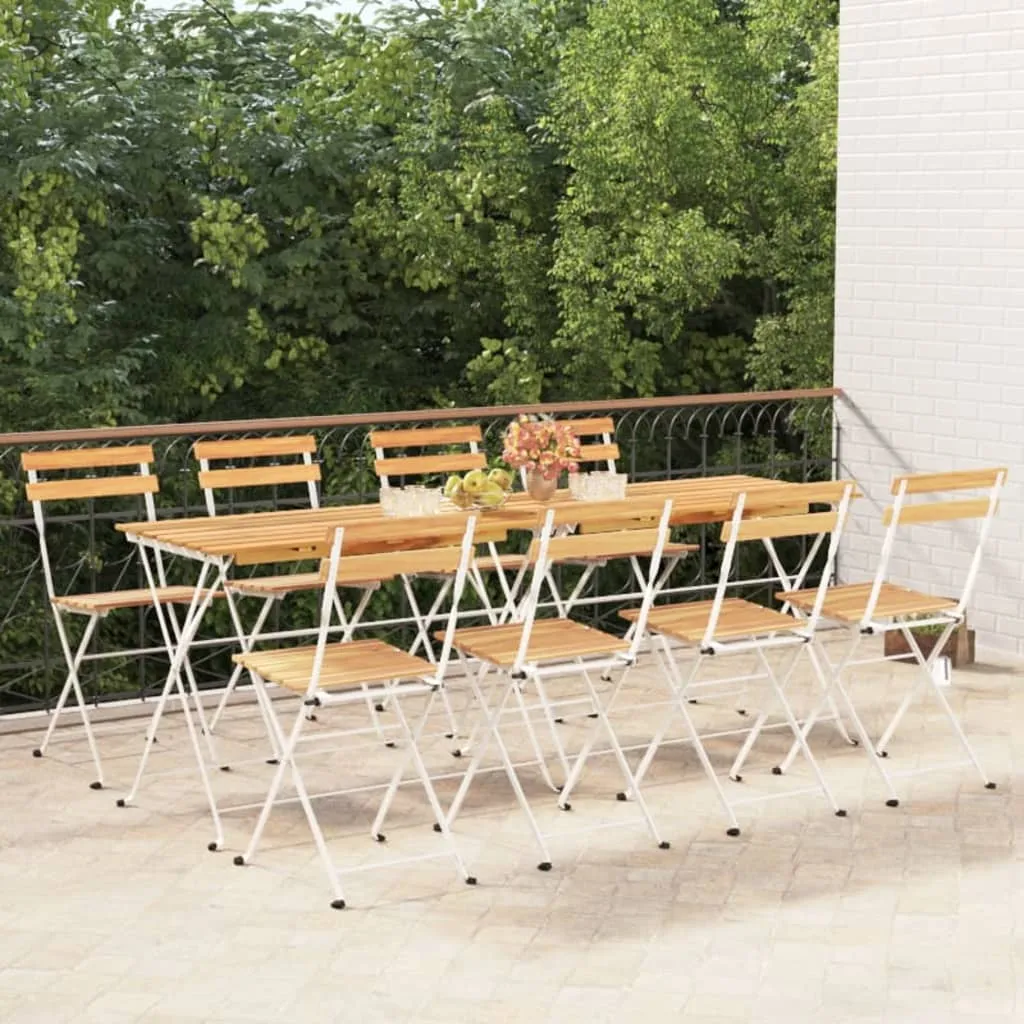 Patio Folding Chairs Bistro Foldable Chair Steel and Solid Wood Acacia