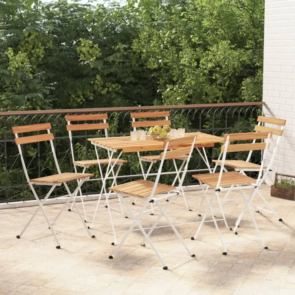 Patio Folding Chairs Bistro Foldable Chair Steel and Solid Wood Acacia