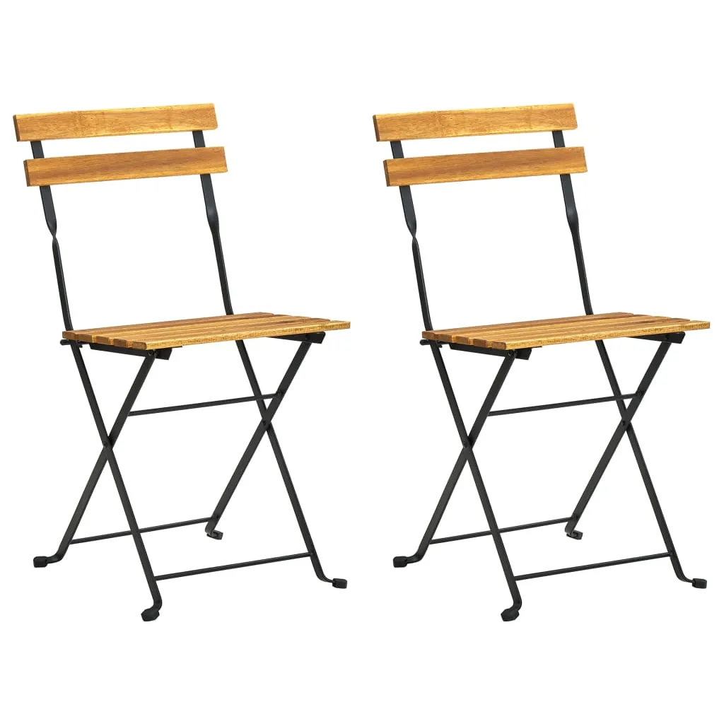 Patio Folding Chairs Bistro Foldable Chair Steel and Solid Wood Acacia
