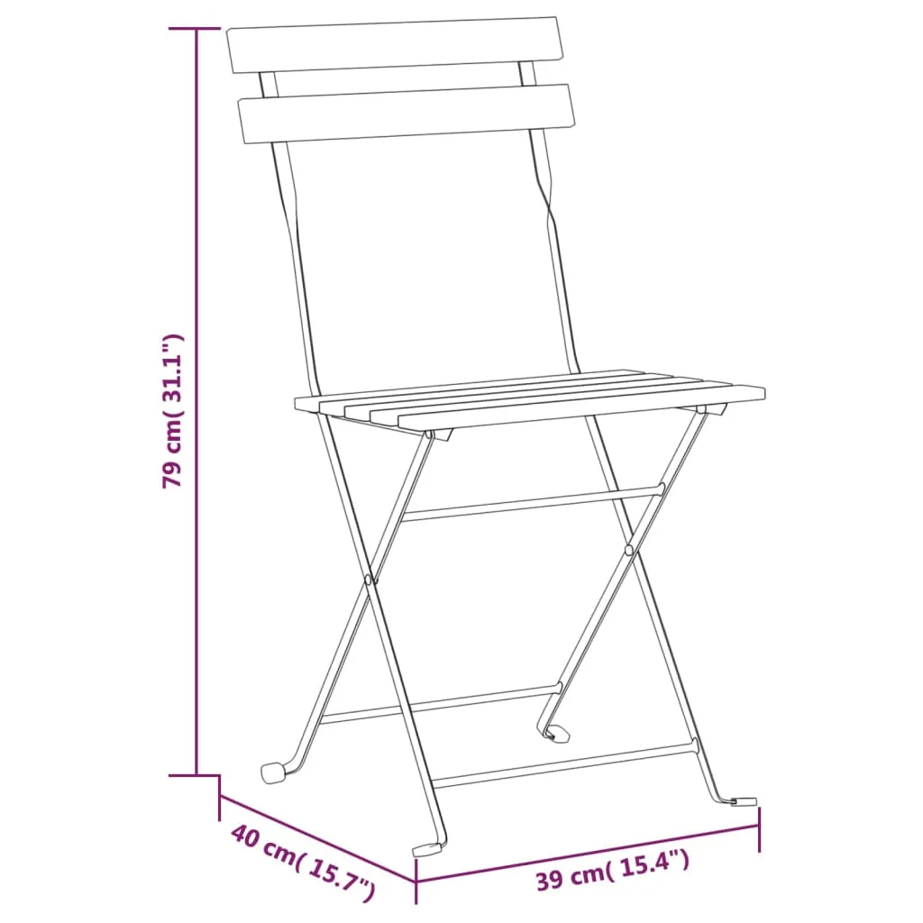 Patio Folding Chairs Bistro Foldable Chair Steel and Solid Wood Acacia