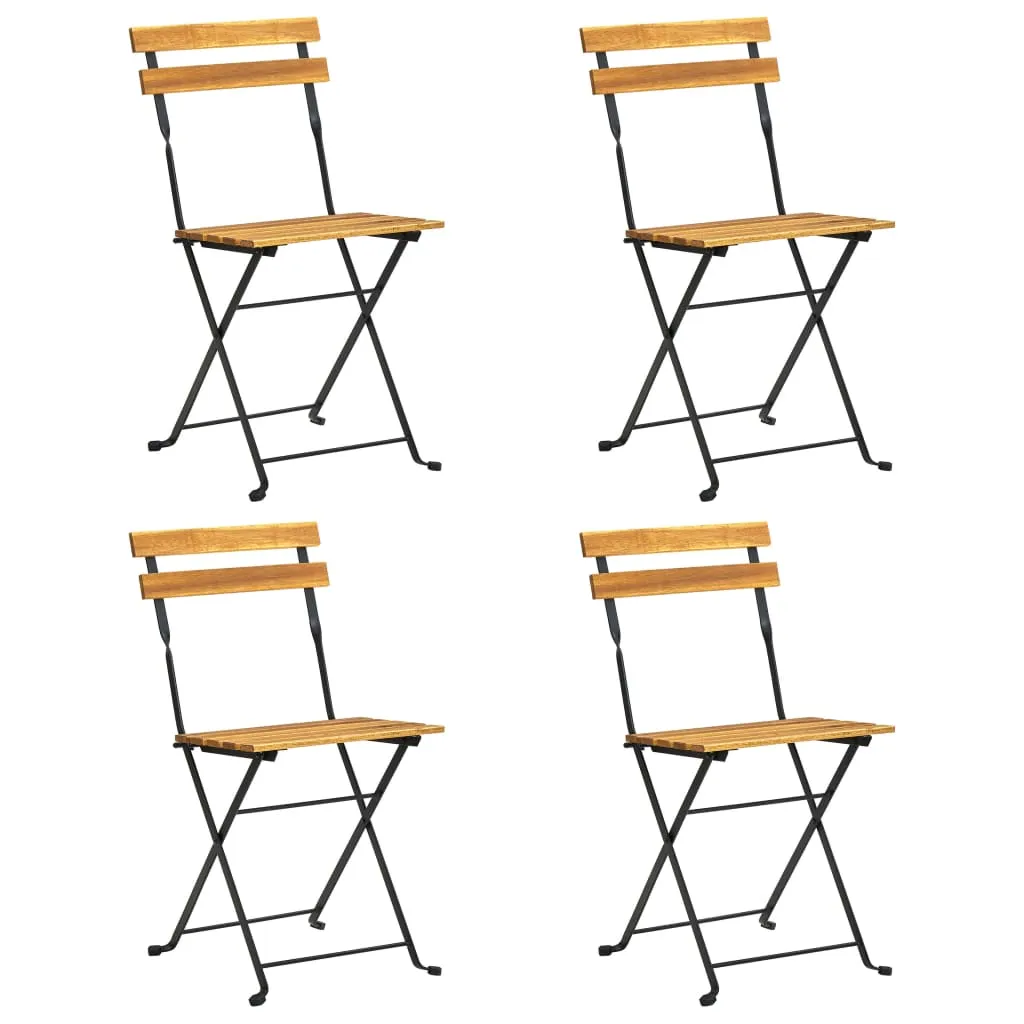 Patio Folding Chairs Bistro Foldable Chair Steel and Solid Wood Acacia