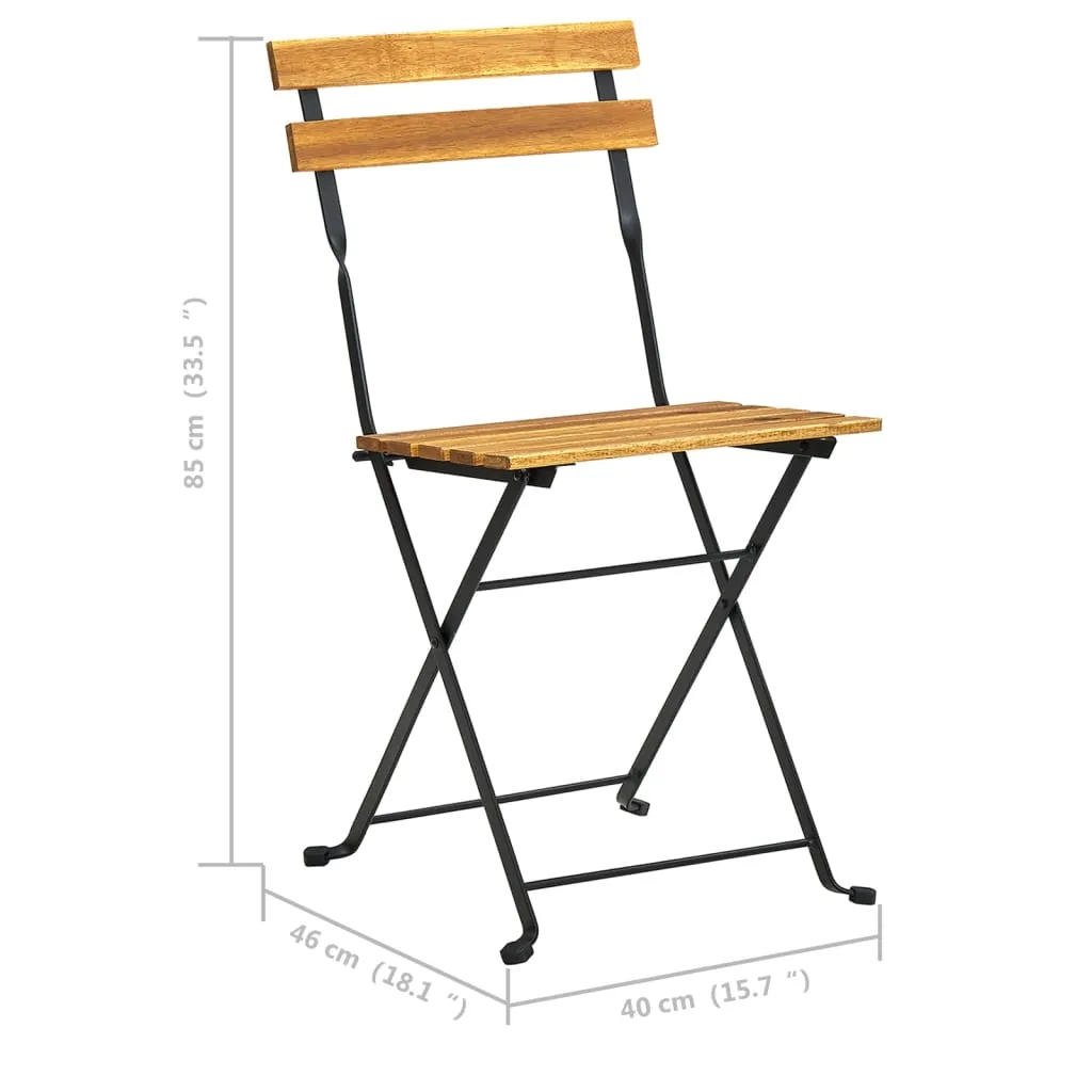 Patio Folding Chairs Bistro Foldable Chair Steel and Solid Wood Acacia