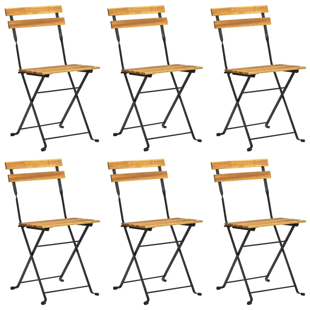 Patio Folding Chairs Bistro Foldable Chair Steel and Solid Wood Acacia