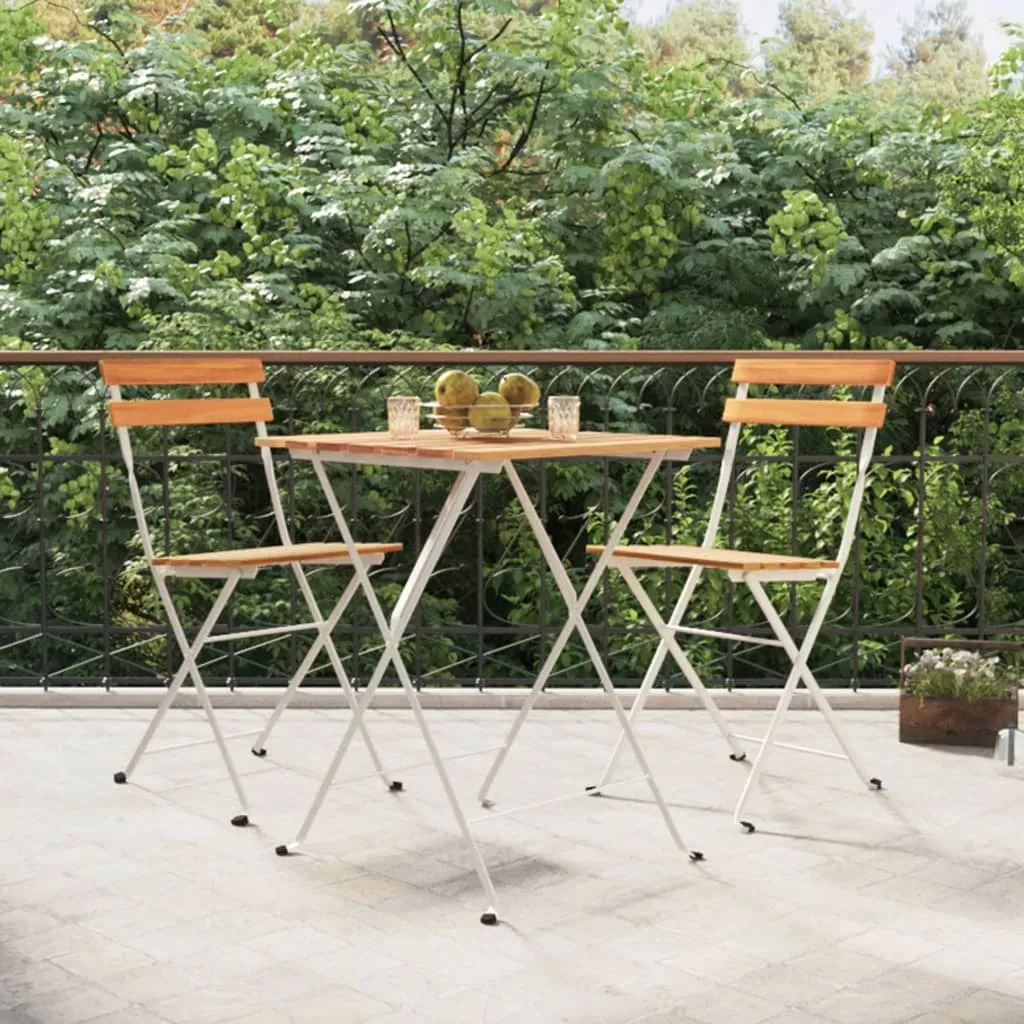 Patio Folding Chairs Bistro Foldable Chair Steel and Solid Wood Acacia