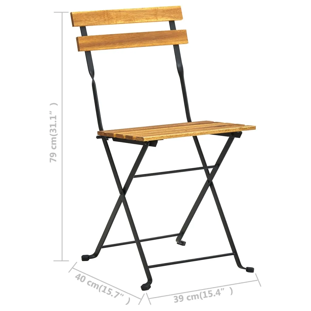 Patio Folding Chairs Bistro Foldable Chair Steel and Solid Wood Acacia