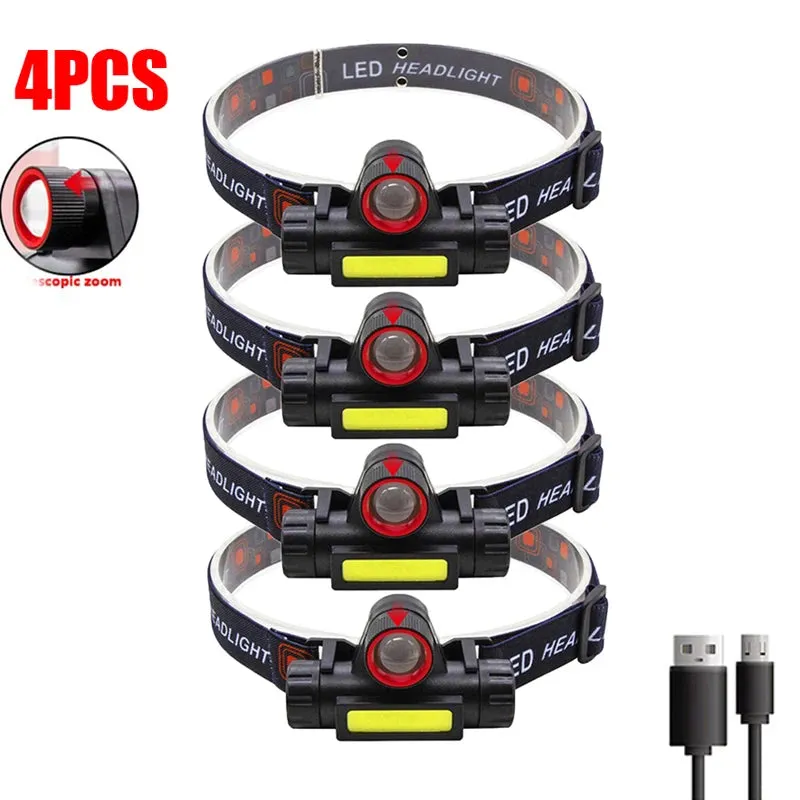 Portable Mini Powerful LED Headlamp XPE COB USB Rechargeable Hunting Headlight Waterproof Head Torch with Tail Magnetic