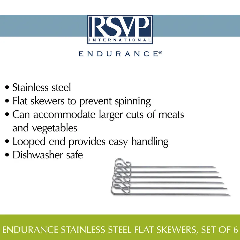 RSVP Endurance Set of 6 Flat Steel Grill Skewers