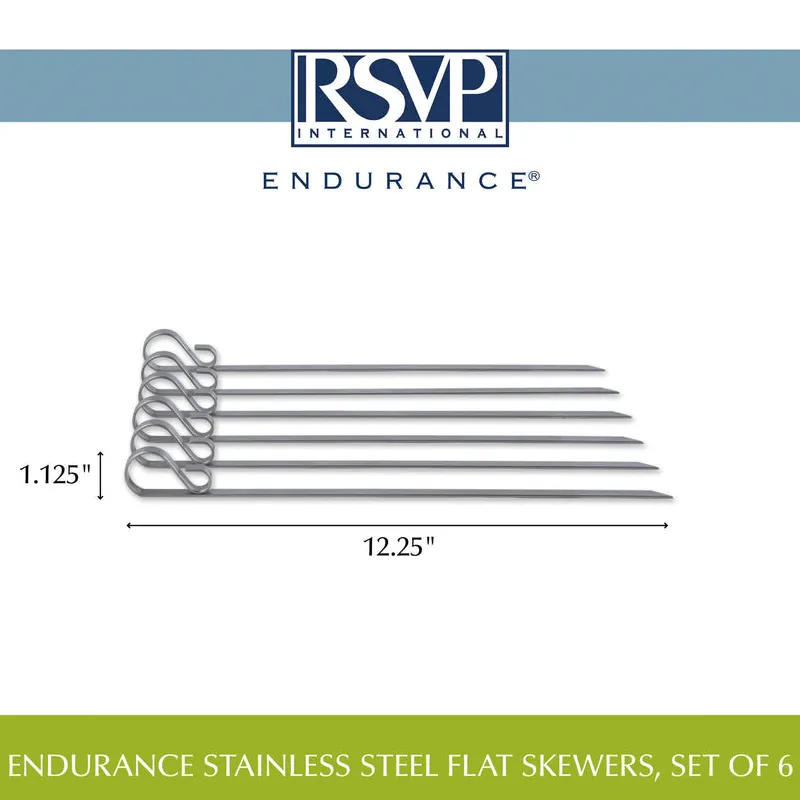 RSVP Endurance Set of 6 Flat Steel Grill Skewers
