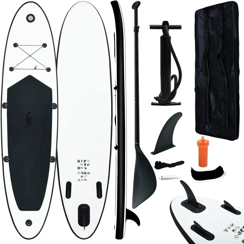 SKM Inflatable Stand Up Paddleboard Set Black and White-2728