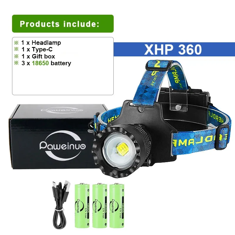 Super 4core Watt LED Powerful Headlamp Rechargeable Head Lamp 3 mode Waterproof Head Flashlight Lantern 2000M Zoomable Headlight