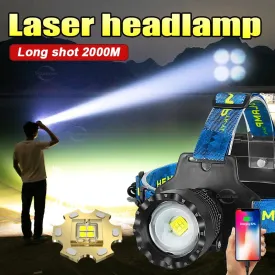 Super 4core Watt LED Powerful Headlamp Rechargeable Head Lamp 3 mode Waterproof Head Flashlight Lantern 2000M Zoomable Headlight