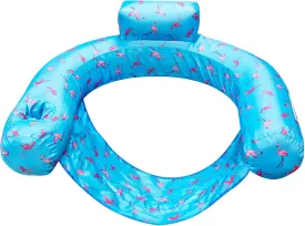 SWIMLINE ORIGINAL Fabric Covered U-Seat Inflatable Pool Lounger Flamingo Pattern | With Comfortable Sling Seat, Back Rest, and Built In Cup Holder | For Pool, Beach, Lake, and More
