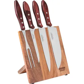 Tramontina Brazil  Polywood 5 Pieces Barbecue Set with Stainless Steel Blade and Red Dishwasher Safe Treated Handle