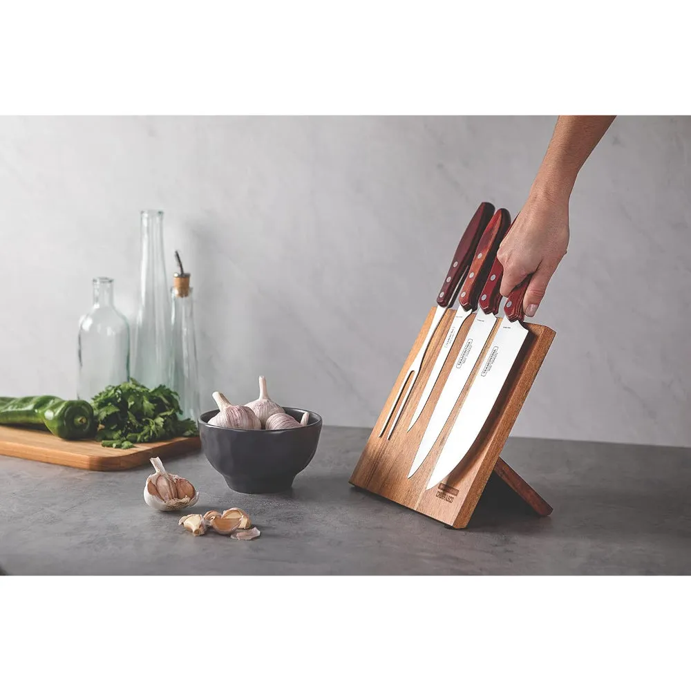 Tramontina Brazil  Polywood 5 Pieces Barbecue Set with Stainless Steel Blade and Red Dishwasher Safe Treated Handle