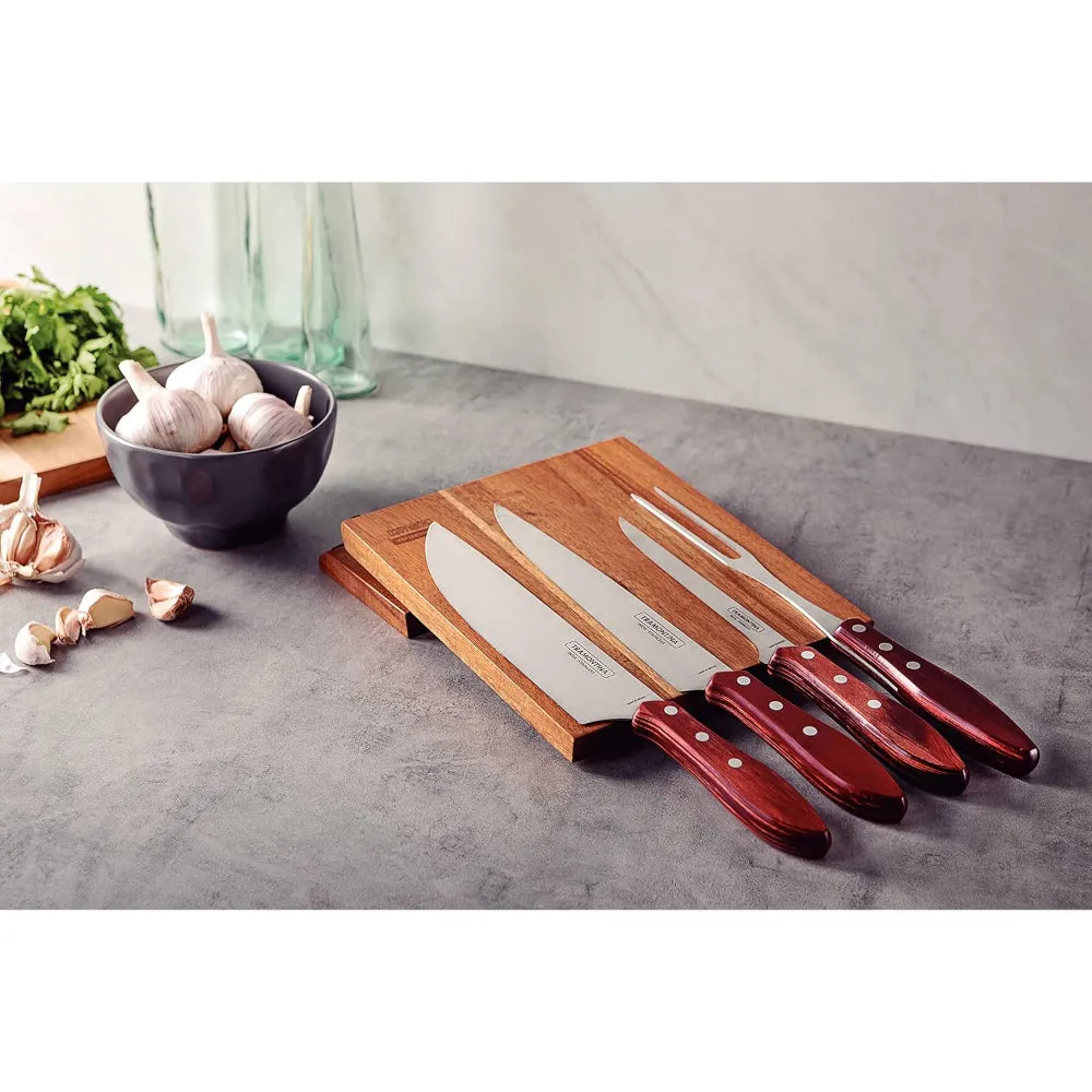 Tramontina Brazil  Polywood 5 Pieces Barbecue Set with Stainless Steel Blade and Red Dishwasher Safe Treated Handle