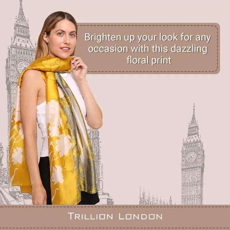 Trillion London Silk Scarf | Long Neck Scarf for Women | Ladies Lightweight Scarves | Shawl Wraps | Suitable for Daily Life