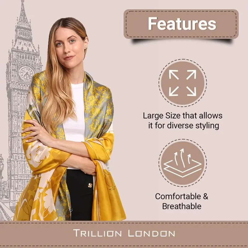 Trillion London Silk Scarf | Long Neck Scarf for Women | Ladies Lightweight Scarves | Shawl Wraps | Suitable for Daily Life