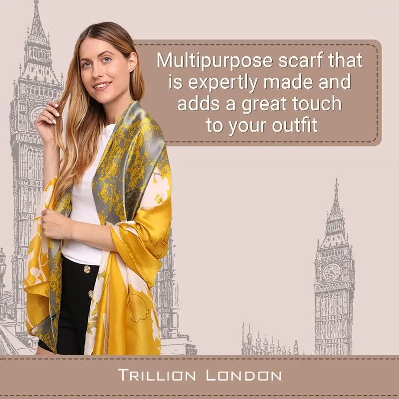 Trillion London Silk Scarf | Long Neck Scarf for Women | Ladies Lightweight Scarves | Shawl Wraps | Suitable for Daily Life