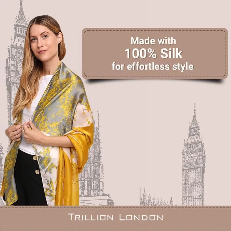 Trillion London Silk Scarf | Long Neck Scarf for Women | Ladies Lightweight Scarves | Shawl Wraps | Suitable for Daily Life