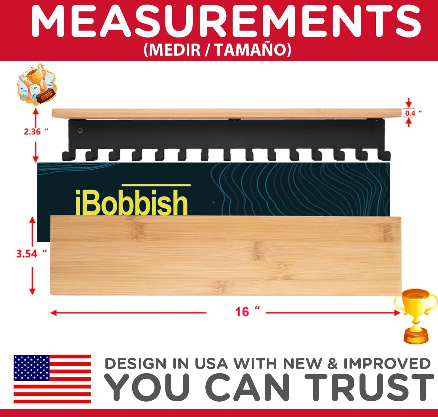 Trophy Shelf with Hooks for Medals - Metal Display Shelf for Wall Mount Ribbon Display, Trophy Shelves for Gymnastics, Soccer, Wrest,Running Race Medals Awards Rack,Trophy Award holder Upgraded