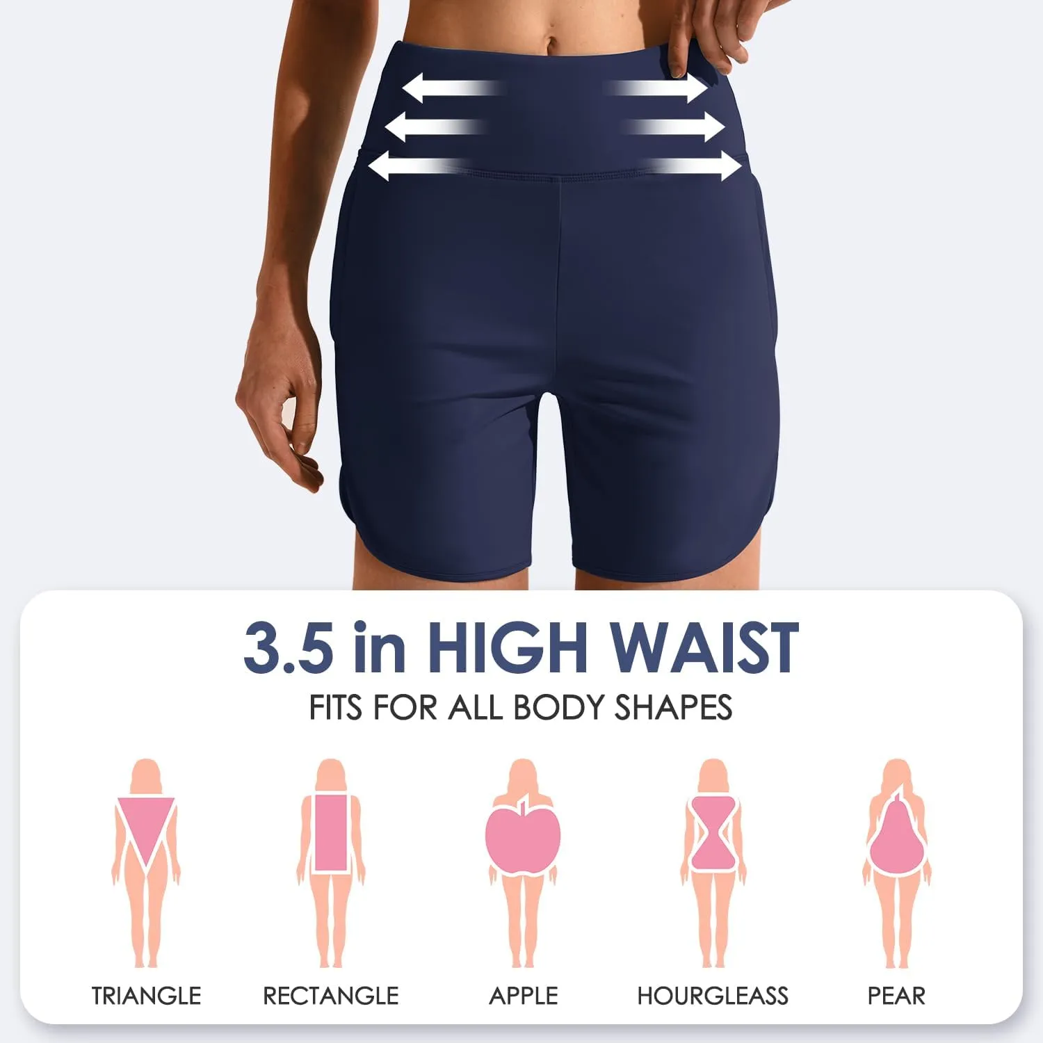 Women's 6" High Waisted Swim Board Short, Quick Dry Beach Swim Shorts with Mesh Brief Liner and Side Pockets