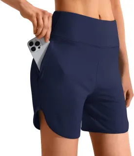 Women's 6" High Waisted Swim Board Short, Quick Dry Beach Swim Shorts with Mesh Brief Liner and Side Pockets