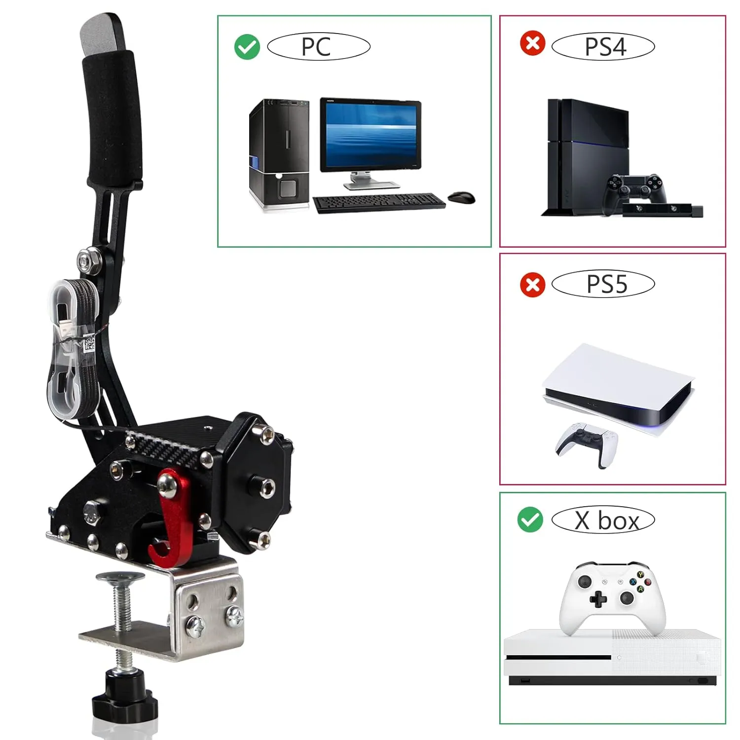 YESHMA 64 Bit Upgrade 2-in-1 USB Handbrake Only for G920 Compatible With Xbox / Xbox series S / Xbox series X   PC Computer System Professional Gaming Peripherals for Racing Games with Non-Contact Plus Hall Sensor.With Clamp