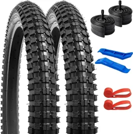 YUNSCM 2-PCS 20" Mountain Bike Tires 20x2.4/64-406 and 20" Bike Tubes Schrader Valve with 2 Rim Strips Compatible with Mountain Bike 20x2.35 20x2.40 Bicycle Tires and Tubes (Y-1094)